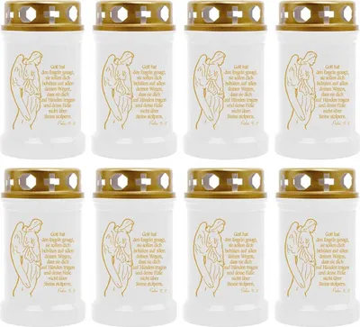 Image de Bougie funéraire - Pack de 8 - Blanc 40h ( couvercle et impression or ) - Ange