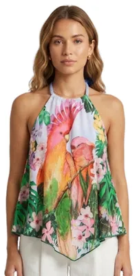 Produktbild von Damenbluse Desigual Schwarzes Oberteil mit Neon-Halfterstreifen L