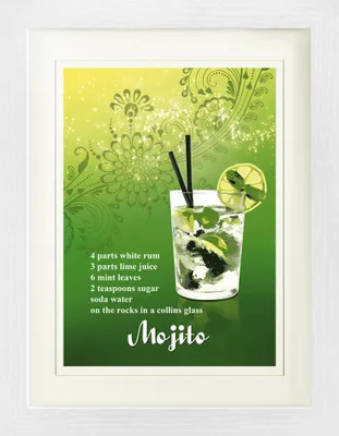 Zdjęcie produktu dla Koktajle Oprawiony obraz z eleganckim passe-partout | Sztuka ścienna | W ramce na zdjęcia - Mojito (40 x 30 cm)