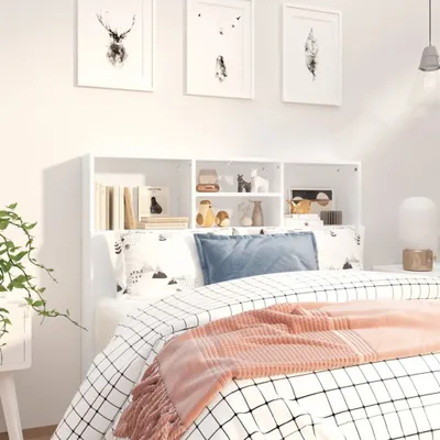 Produktbild von "2026 Promotion" Bett-Kopfteil mit Ablagen Weiß 120x19x103,5 cm - Bettkopfteil CC27559