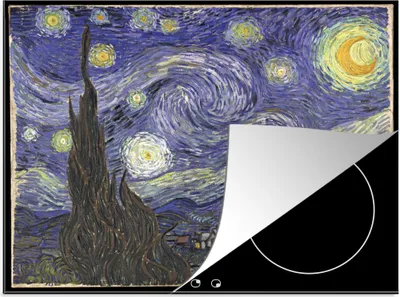Produktbild von KitchenYeah© Herdabdeckplatte Sternennacht - Vincent van Gogh , 60x52cm, Küche Deko, Glaskeramikkochfeld Herdabdeckung, Abdeckplatte fùr Kochfeld