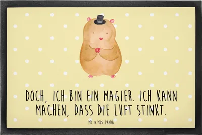 Produktbild von Mr. & Mrs. Panda fußmatte Hamster Hut 60 x 90 cm - Gelb Pastell - Geschenk, Eingangsmatte, Zwerghamster, Zylinder, Bodenvorleger, Schmutzmatte, Schuhabstreifer, Zauberer