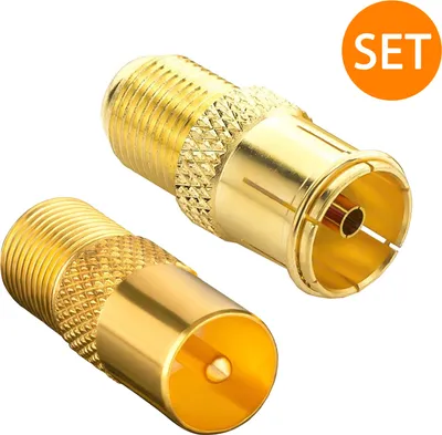 Produktbild von ORSEM SAT Adapter Set F-Stecker zum Antennenkabel F-Kupplung Koax-Kupplung F-Buchse auf 1x IEC Antennenstecker &1x Koax IEC Antennenbuchse Vergoldet