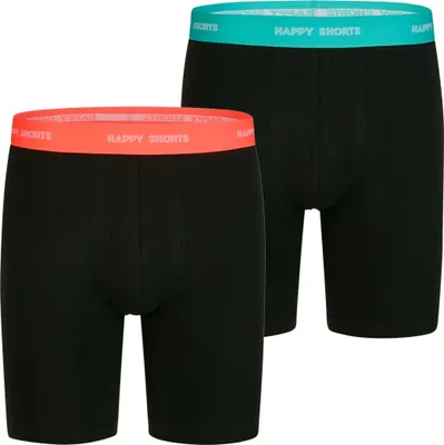 Produktbild von Happy Shorts Herren Langer Boxer 2-Pack Jersey Boxer Briefs - black-neon - Größe L