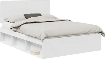 Image de Cadre de lit Blanc 140 x 190 cm Bois de pin massif