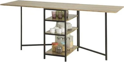 Productafbeelding van Famanu klaptafel met 3 opbergvlakken - Ruimtebesparende eettafel, 180x60 cm