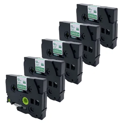 Produktbild von DULA Etikettenband - Kompatibel mit Brother P-Touch Tze-735 - 5 Stück - Weiß auf grün - 12mm x 8m
