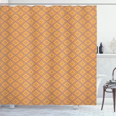 Image de ABAKUHAUS Rideau de douche ethnique, forme diamant avec motif grunge, motif géométrique coloré, 175 x 200 cm, multicolore