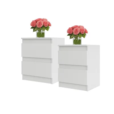 Immagine prodotto di Set di comodini Gabriel (2 pezzi) - Bianco opaco, comodini eleganti per la camera da letto