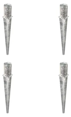 Zdjęcie produktu dla Alberts 4 x tuleja do wbijania w ziemię do słupków z drewna okrągłego, średnica 141 mm, długość 750 mm, ocynkowana ogniowo, do osadzenia w betonie