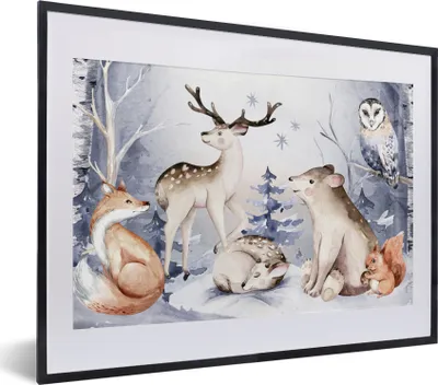 Produktbild von MuchoWow® Gerahmtes Poster Winter - Tiere - Schnee 40x30 cm - Poster mit Schwarzem Bilderrahmen Wandposter Rahmen Foto Bilder - Bilderrahmen - Poster im Rahmen