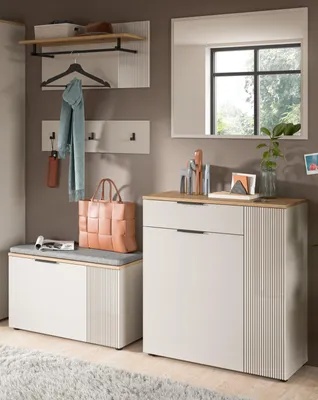 Produktbild von Garderobe Set 5-teilig "Skid" in Kaschmir Sand und Evoke Eiche 175 x 190 cm