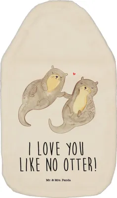 Produktbild von Mr. & Mrs. Panda Wärmflasche Otter Hände halten - Weiß - Geschenk, Paar, mit Bezug, Wärmflaschen, glücklich, wärmebeutel, Seeotter, Wärmekissen, Bettflasche, Liebe