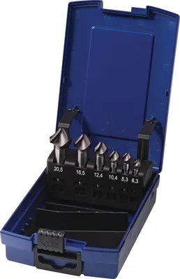Productafbeelding van Set van kegelslijpers, DIN 335 C 90, 6,3-20,5 mm, HSS-Co met TiAlN coating, 6-delig, in een kunststof cassette