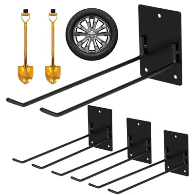 Image de Crochets de garage – Lot de 4 crochets porte-outils, support mural pour rangement d'outils de garage, porte-cintres robuste, rangement de garage, crochets utilitaires pour outils de jardin et de cour, longueur 25 cm, charge maximale 80 kg