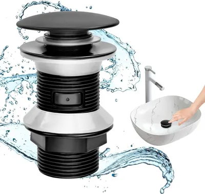 Produktbild von Waschbeckenabfluss ohne Überlauf, Clic-Clac-Abfluss, Waschbeckenabfluss aus Messing, Waschbeckenabflussdichtung, Badabfluss, schwarz,Bluedeer B FX