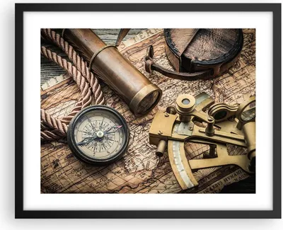 Produktbild von Gerahmtes Poster - Schwarzer Rahmen - Kompass Kompass Karte - 50x40 cm - Wand Bild - Wanddeko - Wandbilder - Kunstposter - Wandposter - Bilderrahmen - Bilder - Kunstdruck - Wandbild - P2BAA50x40-3730