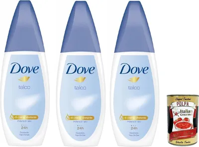 Produktbild von Dove Deodorante Vapo Talco, Deodorant Kein Gas 24h Talkum-Duft - Deo 3x 75ml + Italian Gourmet polpa 400g