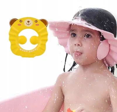 Produktbild von Duschhaube Kinder Badekappe Verstellbar, Duschhaube Kinder, Kinder Shampoo Kappe, Haare Waschen Kinderschutz, Baby Duschhaube Gelb