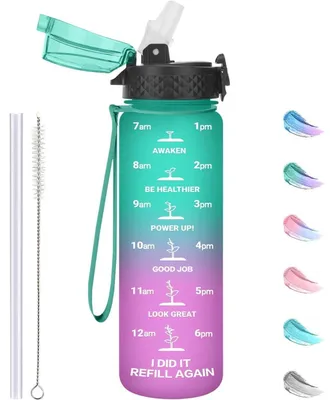 Productafbeelding van Kinderfles met rietje, 500 ml, gemaakt van Tritan, BPA-vrij, lekvrij, verkrijgbaar in groen en paars