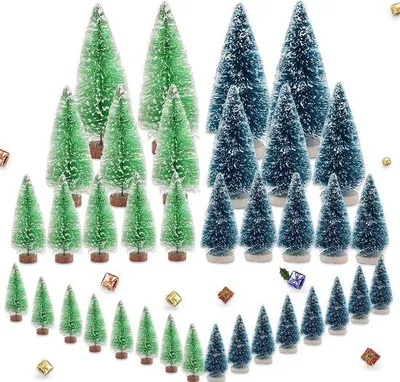 Produktbild von 36 Minikunst-Weihnachtsbäume 4 Größen Mini-Weihnachtsbaumdeko Grün Kleine Weihnachtsdeko mit Schneeeffekt