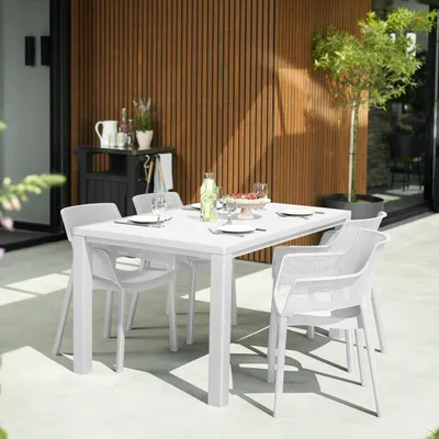 Immagine prodotto di Dmora Tavolo da Esterno Listowel 90x147x75h cm Bianco, 6 Posti Resistente ai Raggi uv, Lavabile