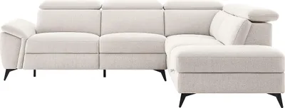 Produktbild von Ecksofa mit elektrischer Relaxfunktion - Ecke rechts - melierter beiger Stoff - CADILO