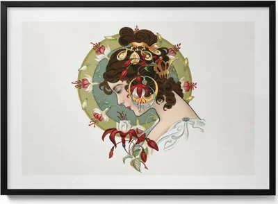 Produktbild von Porträt einer schönen Frau– Wandbild mit Rahmen – Gerahmtes Bild  – Wanddekoration – 100x70 cm –  Schwarz Rahmen