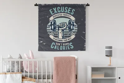 Produktbild von MuchoWow® Wandteppich Wandbehang Gewichte - Fitness - Hand - Retro 90x90 cm Tapisserie Dekoration Wandtuch - Wandaufhänger