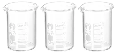 Productafbeelding van Glazen beker, 10 ml, borosilicaatglas, met maatstrepen en uitgietpunt, 3 stuks