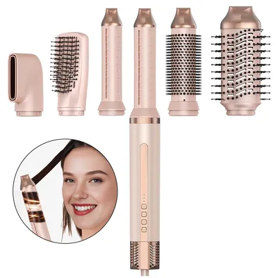 Produktbild von 6-in-1 Airstyler 1300W Ionen-Haartrockner mit integriertem Lockenstab,Hei?luftbš¹rste und 5 Aufs?tzen fš¹r Locken, Volumen und glattes Haar