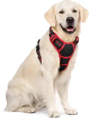 Produktbild von Hundegeschirr Anti-Zug mit Kontrolle, verstellbar, atmungsaktiv, reflektierend, Schwarz+Rot, XL