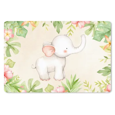 Produktbild von MuchoWow® Schreibtischunterlage Elefant - Blumen - Pflanzen - Dschungel 60x40 cm - XXL Mauspad - Großes Mauspad