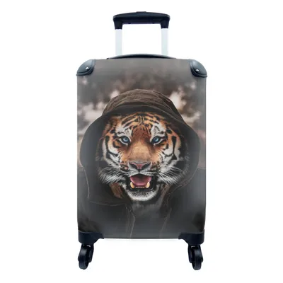 Produktbild von MuchoWow® Koffer Handgepäck Trolley Rollkoffer Kleine Reisekoffer mit 4 Rollen - Tiger mit Kapuze - Cabin Size < 55x40x23 cm & 55x40x20 cm - Fotokoffer - Kabinenkoffer - Boardgepäck - Reise-Box - Reisekoffer - Reisegepäck - Koffer mit Bild - Trolley für Kinder