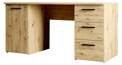 Produktbild von Moderner Schreibtisch mit 3 Schubladen und 1 Schranktür, Artisan Eiche Holzdekor, 138,2 cm breit