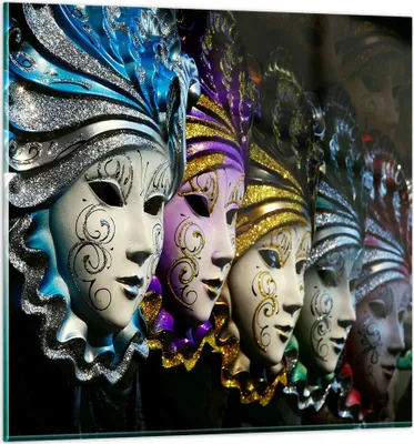 Produktbild von Bilder auf glas - Abstrakt Maske Feder Festival - 60x60cm - Glasbilder - Wandbilder - Kunstdruck - zum Aufhängen bereit - Wanddekoration aus Glas - Glas Bilder - Wandbild auf Glas - GAC60x60-2105
