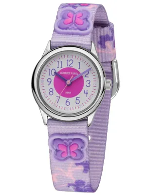 Produktbild von Jacques Farel HCC3140 Schmetterling Uhr Mädchen Kinderuhr Textil lila