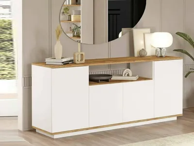 Produktbild von Kommode Dpas, Wohnzimmerbuffet, Wohnzimmer-Sideboard, Moderne Küchen-Speisekammer, 180x45h75 cm, Eiche und Weiß