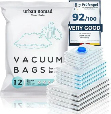 Produktbild von Famanu Vakuumbeutel Set 12 Stück - Platzsparende und wiederverwendbare Aufbewahrungsbeutel für Textilien