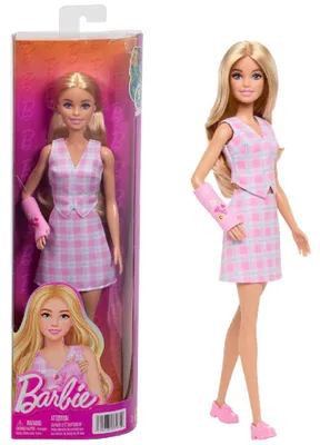 Produktbild von Barbie Fashionistas -Puppe Nr. 243 mit rosa Gipsarm und kariertem Top und Rock, blond, Modepuppe, Weiblich, 3 Jahr(e), Mädchen, 298 mm, Mehrfarbig