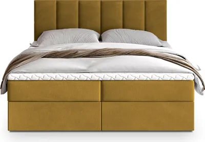 Produktbild von Masseno Boxspringbett MERIL K 140x200 cm Komplett-Set mit Bonell Matratze und Topper, Polsterbett mit Bettkästen -Gelb, KRONOS 01