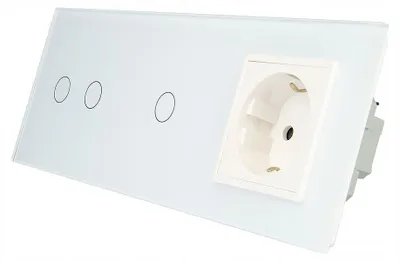Produktbild von Livolo VL-C7021G-EU-61 Dreifacher Touch-Schalter mit Steckdose Weiß