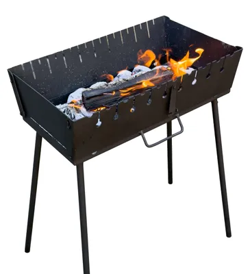 Produktbild von GOROCH Mangal Grill für 10 Spieße - Klappbarer Schaschlikgrill aus 2 mm Stahl, leichter Holzkohlegrill für Camping & Outdoor - Black Edition