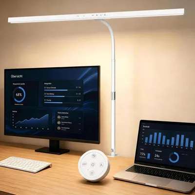 Produktbild von EppieBasic Schreibtischlampe LED dimmbar, Fernbedienung, höhenverstellbar – Weiß -Fernbedienung
