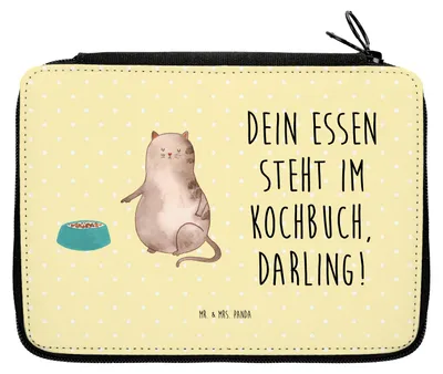 Produktbild von Mr. & Mrs. Panda Etui Katze Fressen - Gelb Pastell - Geschenk, Mäppchen, Bleistiftetui, Federmappe, Federmäppchen, reiseetui