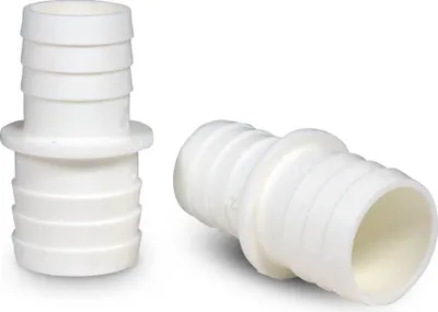 Two white plastic hose connectors are shown against a white background.