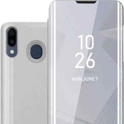 Immagine prodotto di Cadorabo custodia per telefono cellulare per Samsung Galaxy M20 in argento copertura posteriore copertura protettiva copertura libro custodia libretto