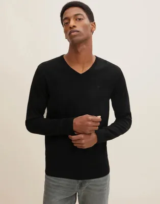 Produktbild von Sweter z cienkiej dzianiny basic casual z dekoltem w szpic |