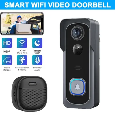 Produktbild von Video Türklingel mit Kamera Outdoor IP65 Wasserdicht 1080P kabellose Türklingel 170° HD Kamera Infrarot Nachtsicht Zwei-Wege-Audio