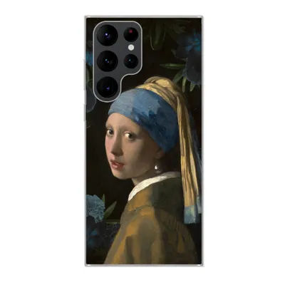 Produktbild von MuchoWow® Handyhülle Schutzhülle Hülle für Samsung Galaxy S22 Ultra Mädchen mit einem Perlenohrring - Blumen - Blau Silikon Softcase Handy Hülle - Abbildung